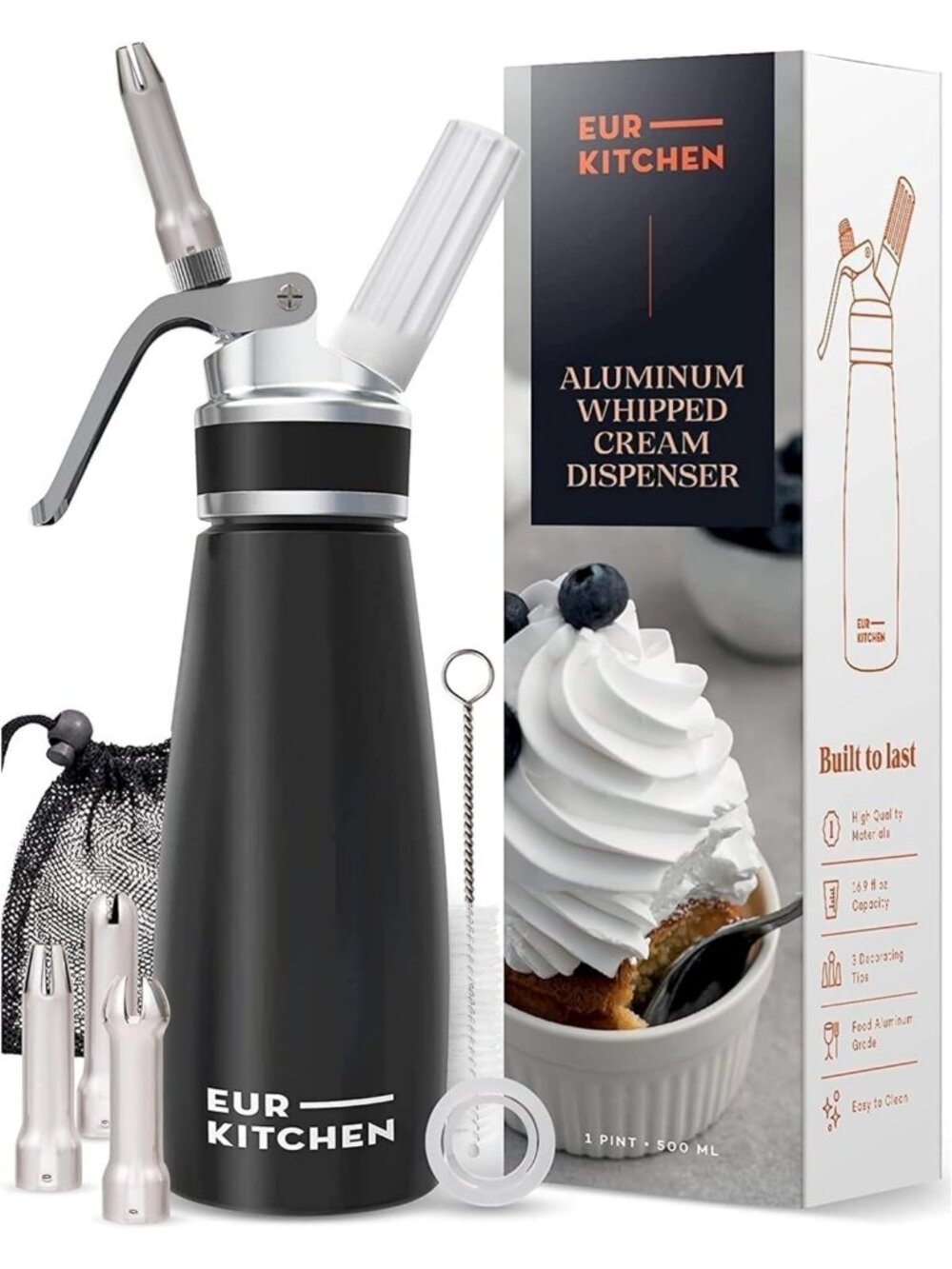 Professional Aluminum Whipped Cream Dispenser - Perfect for Desserts & Beverages